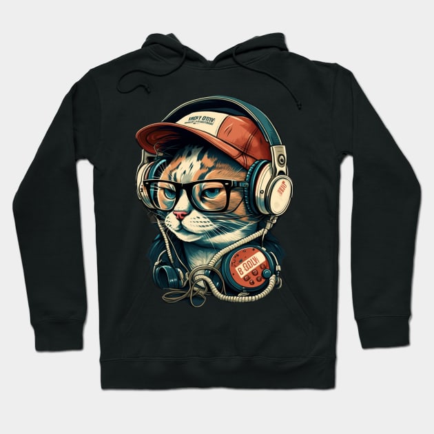 Cat Jam Session- Headphones On Hoodie by Starry Street